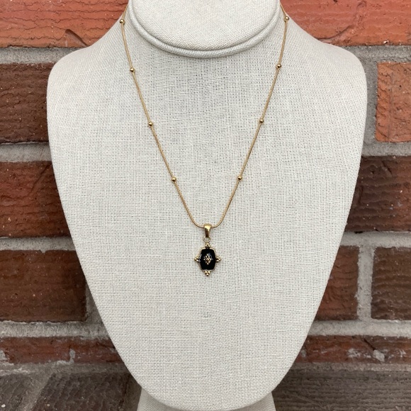 Black Signet Necklace with Spaced Bead Chain - Picture 2 of 2